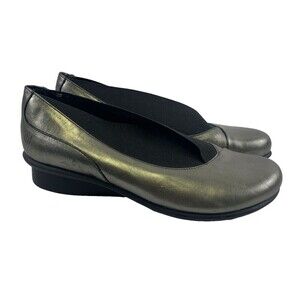 Groundhog Leather Slip On Shoe Pewter BINGO Round Tow Low Wedge Womens 40 US 9.5